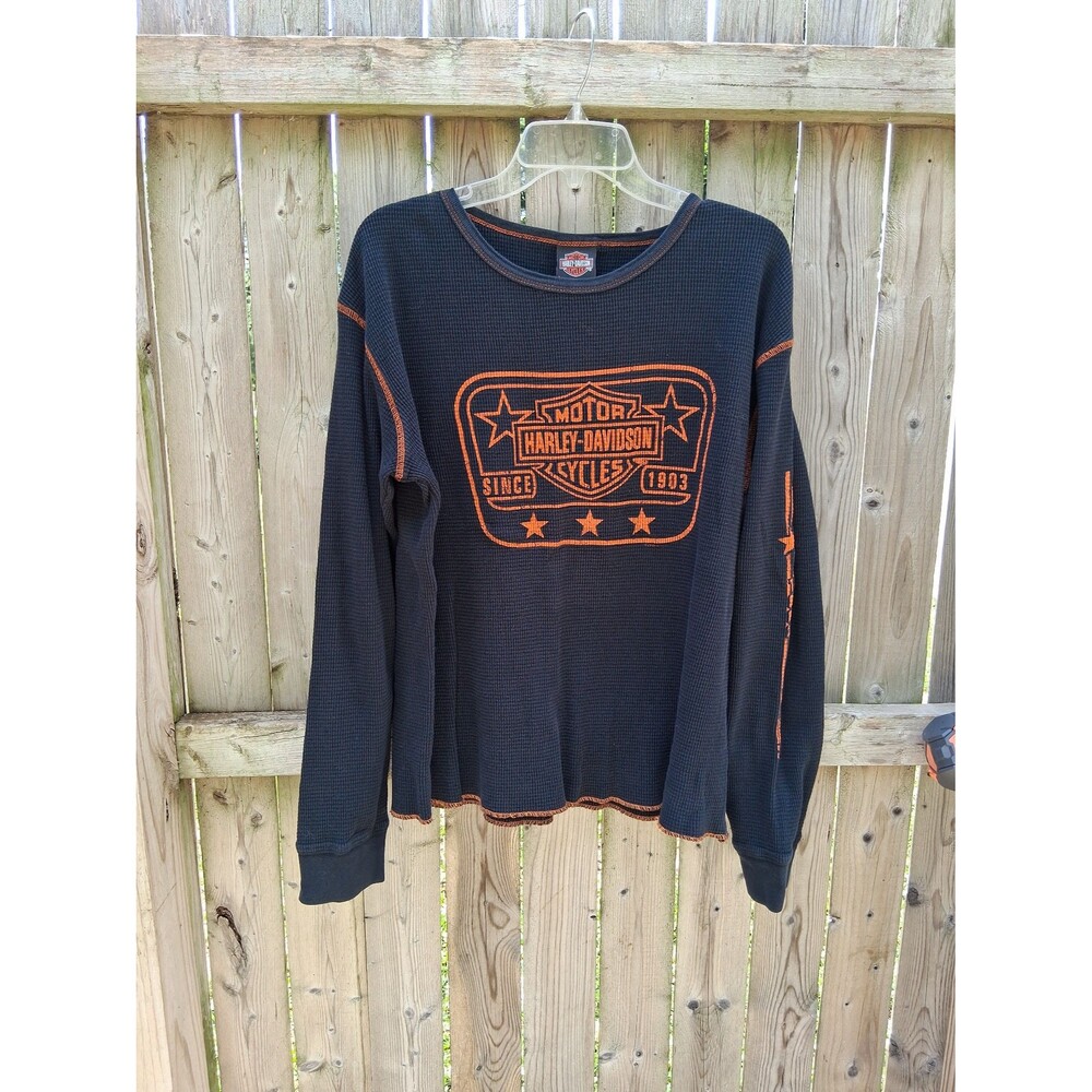 072 Harley Davidson Men's Waffle Knit Thermal Large Black Iowa Long Sleeve